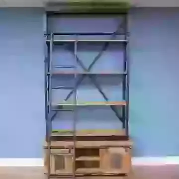 Mango Wood Industrial Bookcase with Ladder